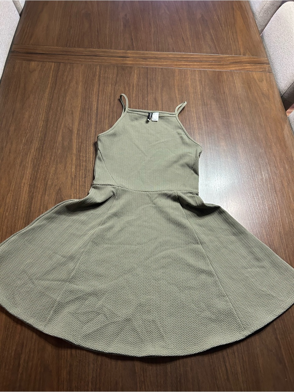 Divided Asymmetrical Olive Green Fit-and-Flare Dress